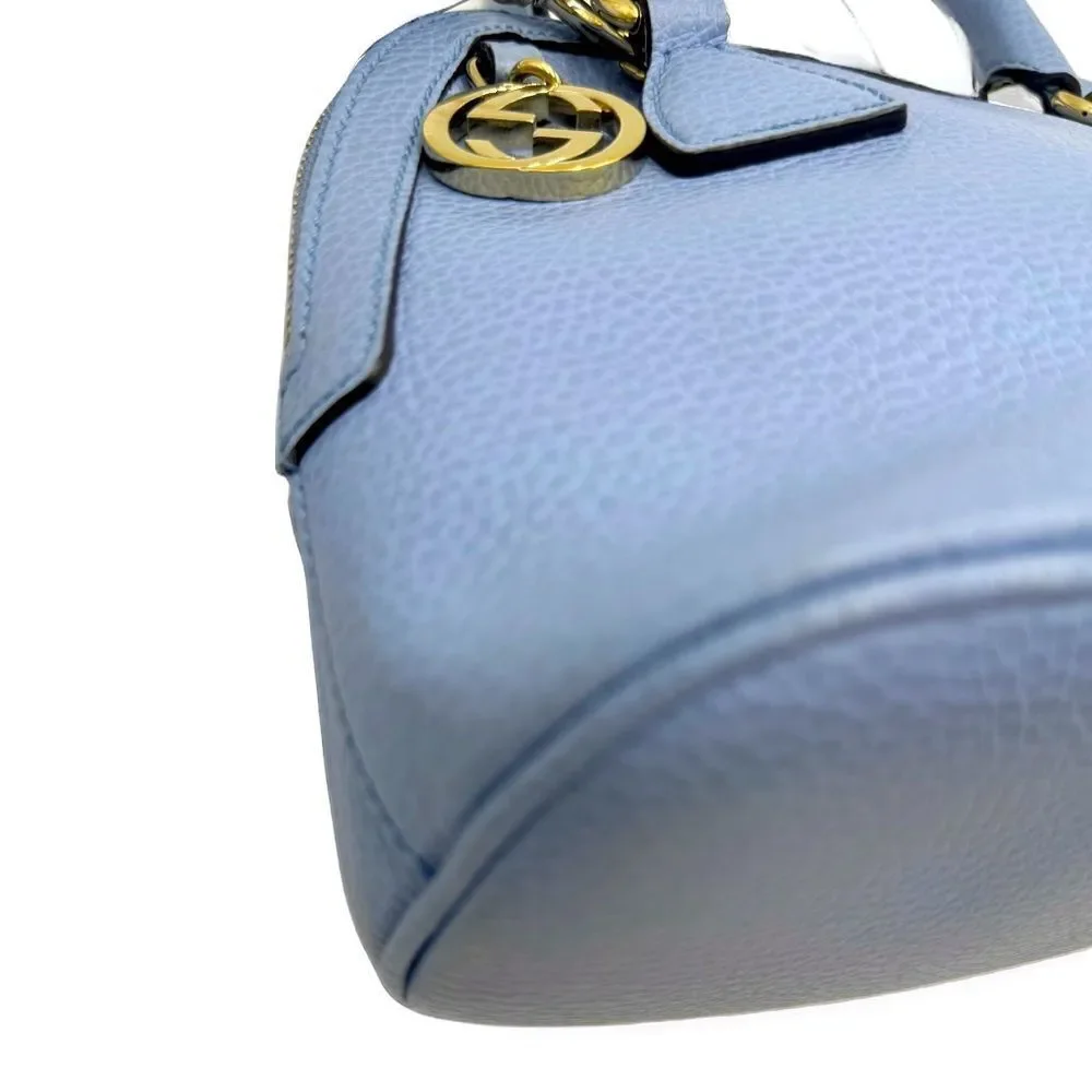 Auth Gucci Small Dollar Calfskin Dome Mineral Blue 2way GG Charm Bag Satchel - Picture 9 of 16